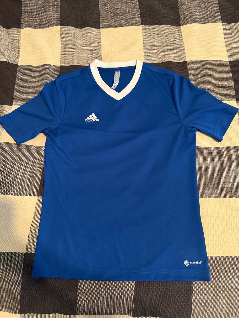 adidas Blue V-Neck Kids Soccer Jersey with White Trim